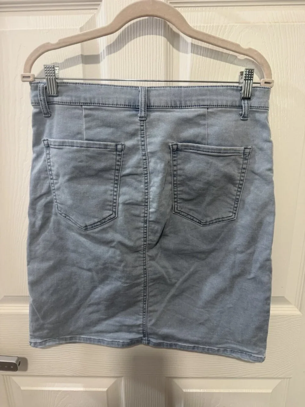 32 COOL Size 10 Gray Denim Mini Skirt Straight Pencil Casual